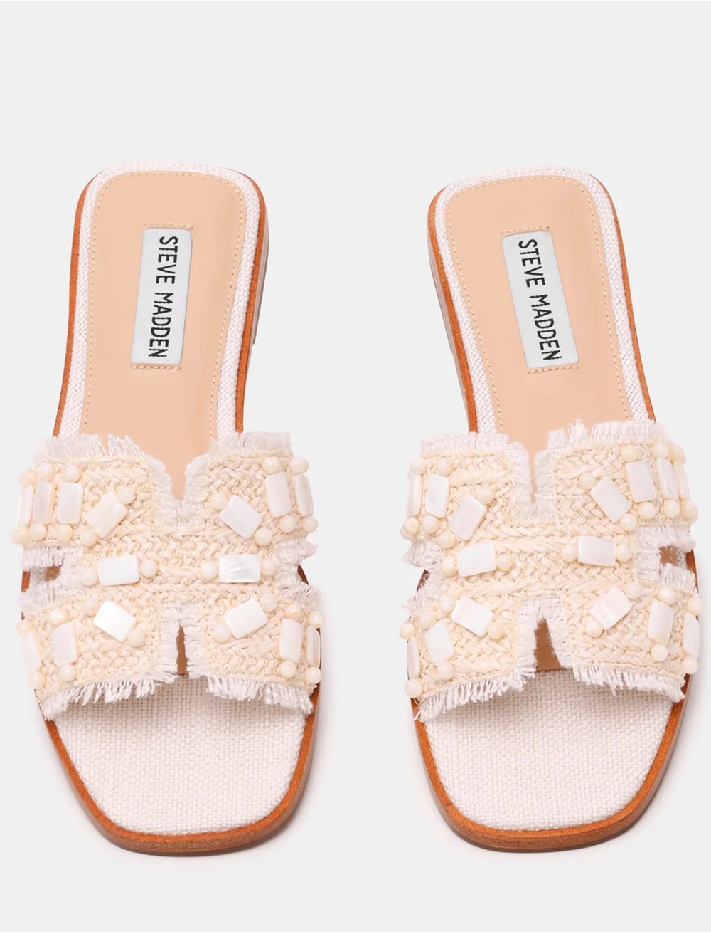 Steve Madden Haydn Shell Cream Beaded Slide Sandals - size 10